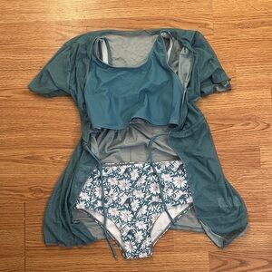 Teal Floral Girl’s Swim Set